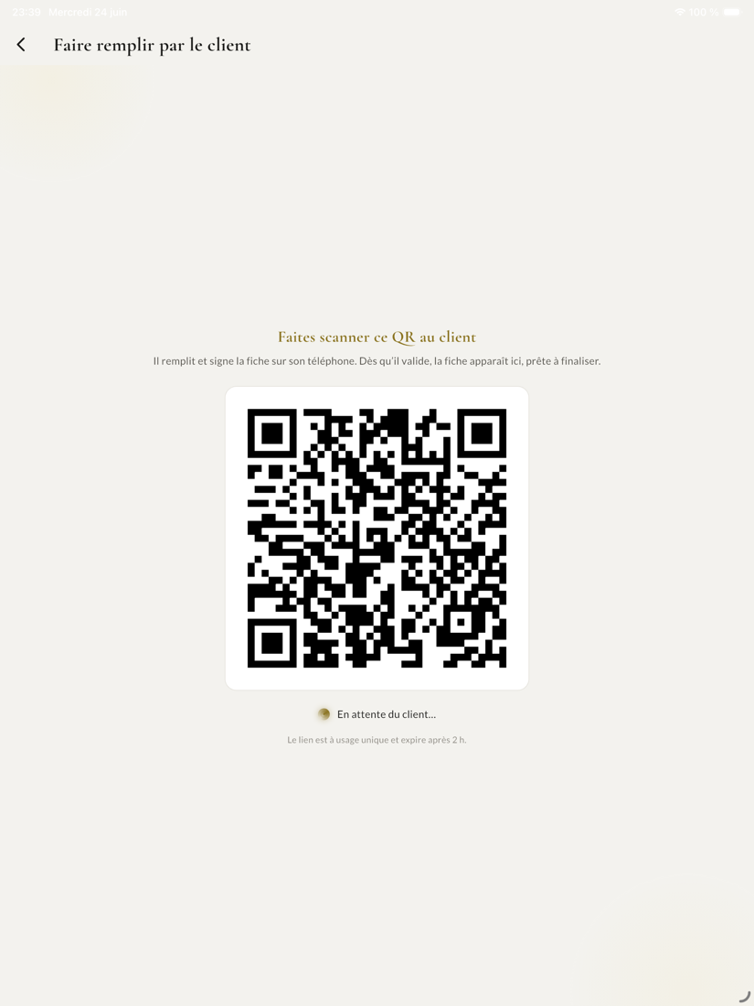 QR à faire scanner par le client pour remplir son consentement piercing sur son téléphone